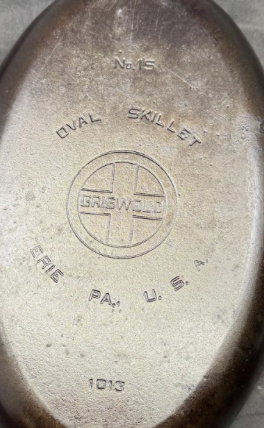 Griswold cast iron fish skillet number 15 bottom, pattern number 1013.